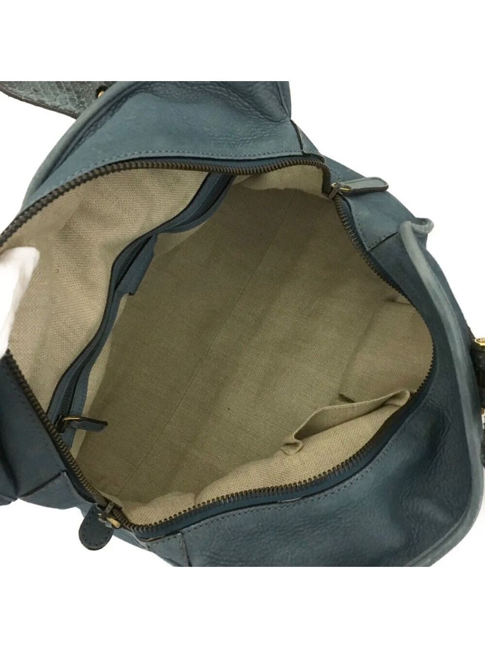 Authentic GUCCI Blue/Green Nubuck Leather Tote Satchel Bag - Picture 9 of 11